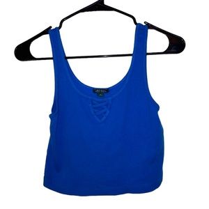Royal Blue Ribbed Tank Top/Crop Top. With Zig Zag Detail On The Front. Size M.